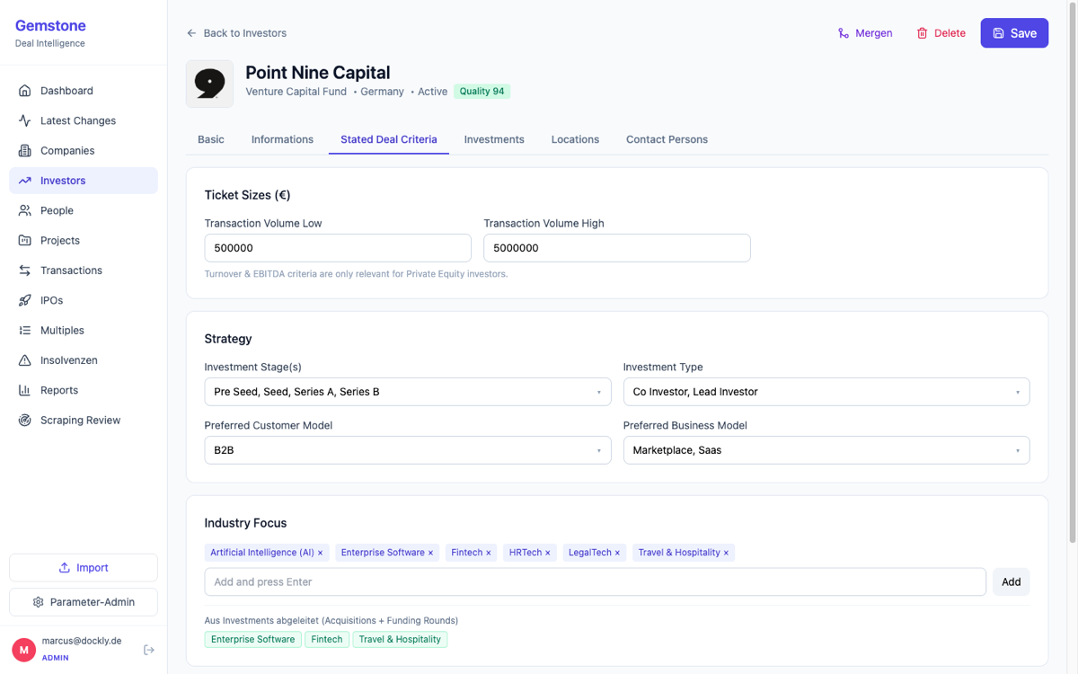 Screenshot Investor-Detail